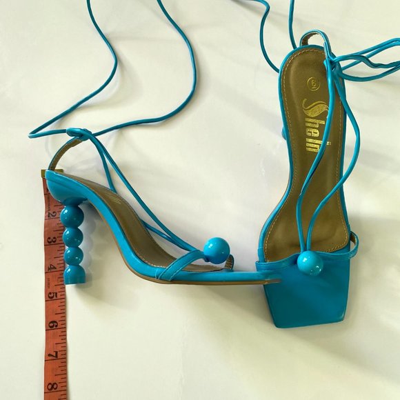 Turquoise blue lace up, strappy heels. Worn once - Picture 2 of 2